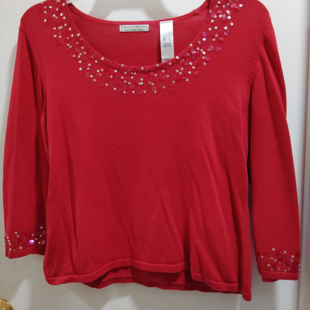 Elegant Red Sequin Women's Blouse